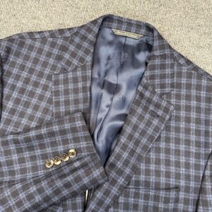 David Donahue Ashton Sport Coat Mens 44L Navy Blue Loro Piana Wool Plaid Blazer